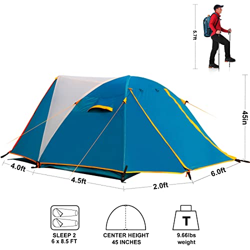 Camping Tent 2 Person, Aluminum Poles Tent With Bike Shed And Rainfly-Portable Dome Tents For Camping #TOP2
