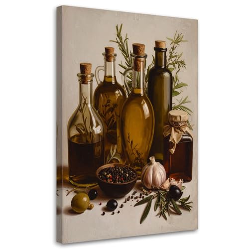 Feeby - Impression sur Toile - Tableau Decoration Murale - Huile d'olive herbes épices - 60x90 1partie - Salon Peinture Tableaux - Moderne Reproductions...