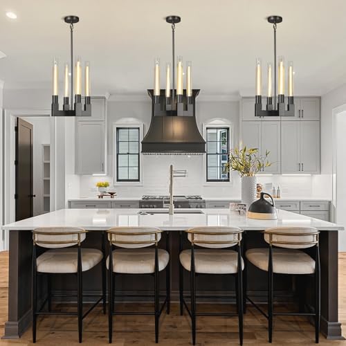 Glass Tube Black Pendant Lights Kitchen Island,4-Light Modern Farmhouse Pendant Light,Black Copper Kitchen Pendant Lighting Over Island,Indoor Chandeliers for Dining Room,Bedroom,Entryway