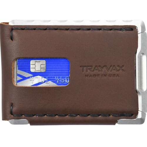 Image of Trayvax Venture Billfold Wallet, Front Pocket Money and Credit Card Holder, Minimalist Slim Leather Metal Wallet for Men and Women, Riveter Brown, Billfold