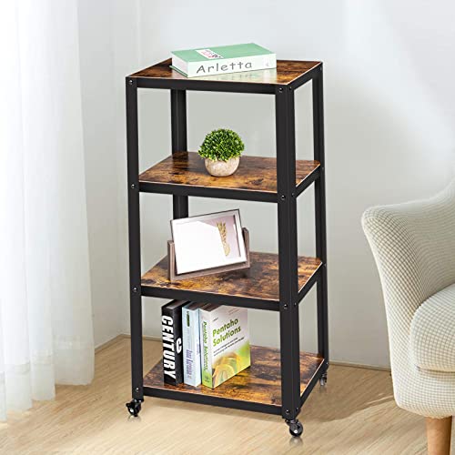 Soduku Utility Cart 4 Tier Wood Metal All Purpose Rolling Storage Cart For Office Home Kitchen #TOP4