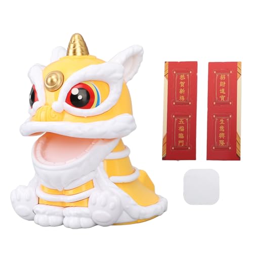 Jerliflyer Solar Powered Dancing Lion Ornament,Chinese New Year Lucky Dancing Lion Toy for Home Decoration and Car Interior Accessories(Yellow)