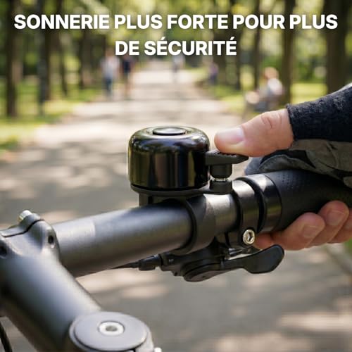 Grenhaven Sonnette de Vélo pour Vélo de Route et VTT, Trottinette, BMX, pour Enfants et Adultes, Son Puissant, Petit Klaxon en Aluminium pour Poignées de Guidon de 1,98 à 2,4 cm de Diamètre, Noir – vue 2