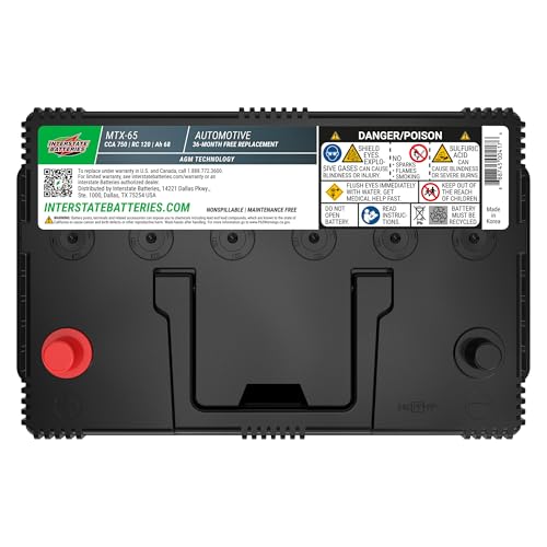 Image of Interstate Batteries Car Battery 12V 68Ah 750CCA Group 65 AGM