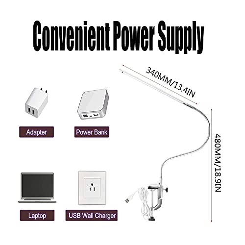 Brokimis Desk Light With Clamp, Usb Led 8 W Clip Nail Desk Lamp Eye Care Flexible Gooseneck 360° Swivel Clamp Light For Manicure Reading Eyebrow Trimming Office Tattoo With Adapter #TOP5