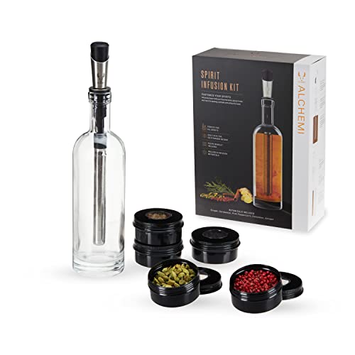 Viski Alchemi Spirit Infusion Kit, Infuse Liquor, Gin, Vodka, Whiskey, Rum, Tequila with Stainless Steel Infuser, Customize Craft Cocktails, Home Bartending, Bar Cart Accessories, Bar Gifts