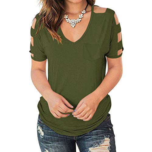T-shirt d'été pour femme en maille respirante couleur kaki taille L