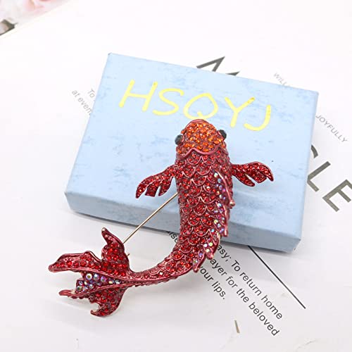 Red Koi Fish Carp Crystal Brooches Cute Enamel Rhinestone Ocean Animal Lapel Brooch Pins Fashion Jewelry For Womens Girls Gift (Large Koi) #TOP5