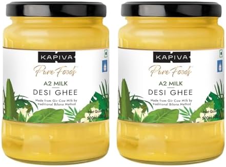 Kapiva A2 Desi Cow Ghee 500Ml | Bilona Method, Curd-Churned | Pure, Natural, Healthy | Grass-Fed Cultured Ghee - Super Saver Pack Of 2
