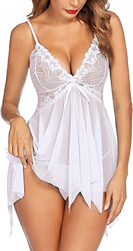 Image of Women's Net Solid Above Knee Babydoll Lingerie