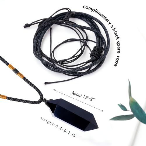 Image of Runyangshi Black Obsidian Healing Crystal Pendants, Double Pointed Natural Crystal Quartz Necklace 6 Faceted Chakra Crystal Wand Stone