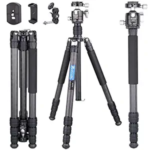 Carbon Fiber Tripod with Panoramic Arca Low Profile Ball Head Kit Lightweight Travel Camera Tripod Monopod with Accessory Threaded Hole Design + Magic Arm+ Phone Clip Load Up to 33.1lbs/15kg