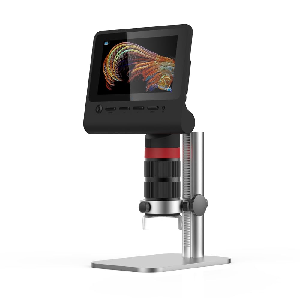 Digitales Mikroskop mit 5-Zoll-Bildschirm, WiFi-Mikroskop, 5 MP, 1080P, Foto-Video, 8 LED-Leuchten, Halterung aus ABS-Aluminiumlegierung für Telefonreparatur, Münzprüfung, Studenten