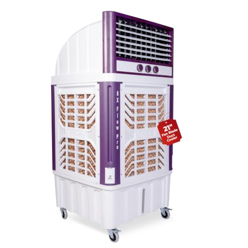 Image of 8X Flo Pro - India's First Plastic Body Duct Air Cooler | 100L | 21 inch 4-Leaf Fan | 8500 m /hr | 30 Ft Air Throw | Double Ball Bearing Motor | 4-Side Honeycomb | 360 Cooling | Lockable Castors