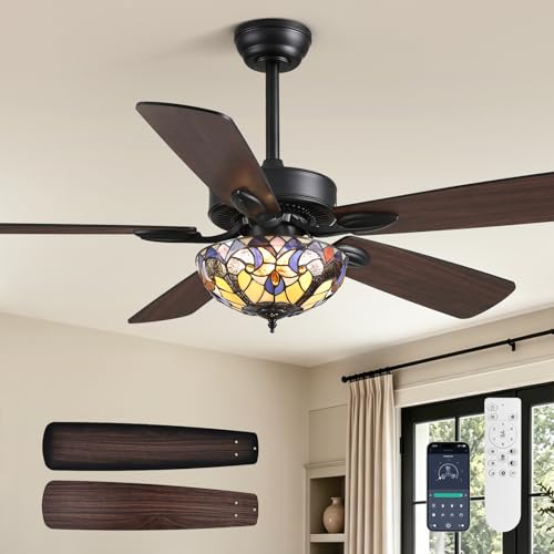 SPACORA 52 Tiffany Ceiling Fan with Light Stained Glass Shade Ceiling Fan