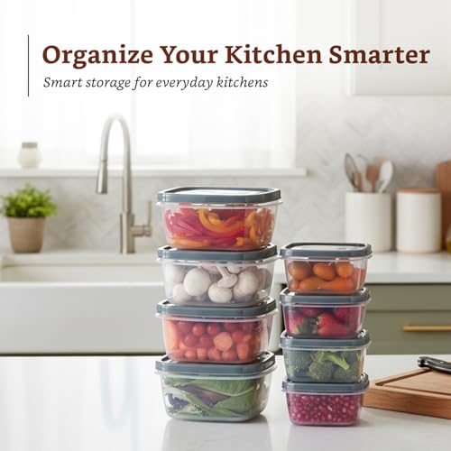 Image of Amazon Brand - Solimo Modular Plastic Storage Container Set | Airtight Lid | BPA-Free Plastic | Microwave, Freezer & Dishwasher Safe | Kitchen & Pantry Storage | 600ml & 1400ml | Set of 8