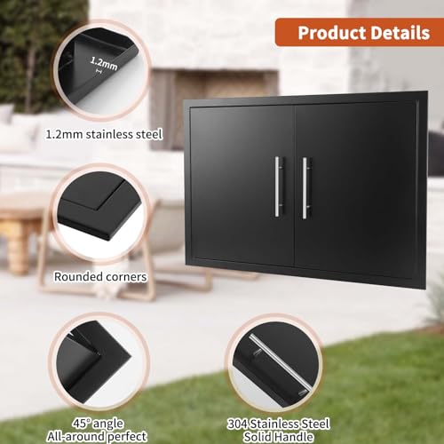 JIE JIN Outdoor Kitchen Doors 31" W X 24" H Double Doors 1.2mm Thickness Stainless Steel BBQ Access Door BBQ Island Doors Outdoor Kitchen Accessories Door for Outdoor Kitchen BBQ Island (Black) by JIE JIN - Image 2