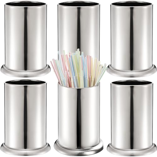 ZEAYEA 6 Pack Stainless Steel Straw Holder, Countertop Straw Dispenser, Drinking Straw Organizer Container for Store, Restaurant, Bar, Home, Kitchen Organizer for Spoons Forks Cutlery Gadgets