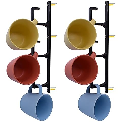 YYST Black Vertical Narrow Corner Coffee Mug Rack Cup Holder - Wall Mounted Storage Display Organizer Hooks for Coffee Mugs, Tea Cups (2) Cover
