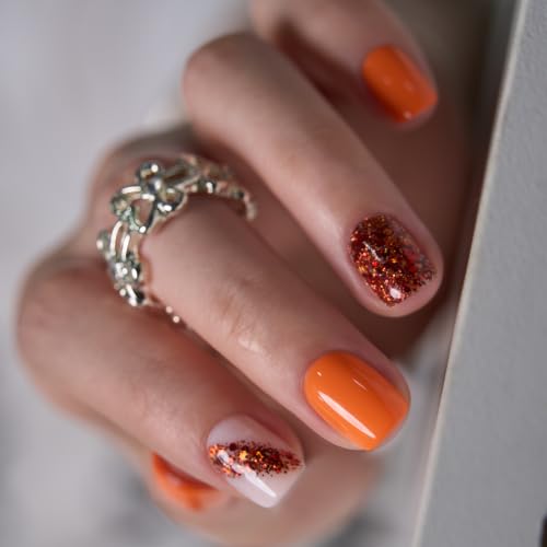 Image of CurvLife Extra Short Square Press On Nails, Gold, Amber Spark, Soft Gel