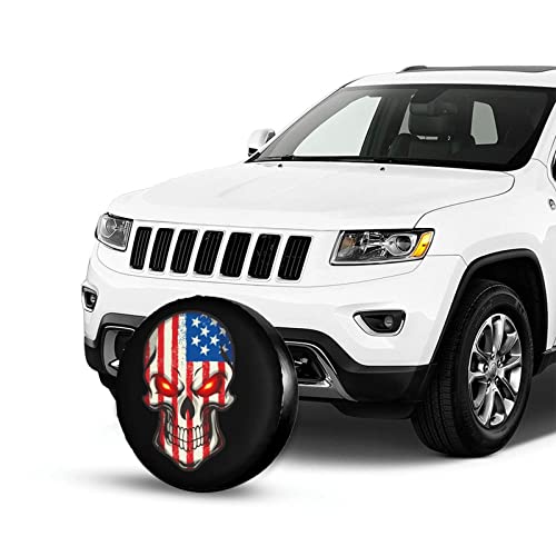 Image of American Flag Skull Patriotic Spare Tire Cover,Universal Wheel Cover for Trailer, RV, SUV, Truck,Camper and Many Vehicle,Weatherproof Protectors（16 inch for Diameter 29 /''-31 /''） (TC1)