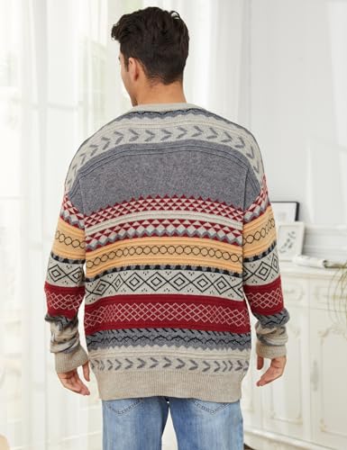 Arssm Mens Vintage Sweater Grandpa Oversized Cable Knit Crewneck Pullovers Casual Long Sleeve Striped Sweater(Red-M)4