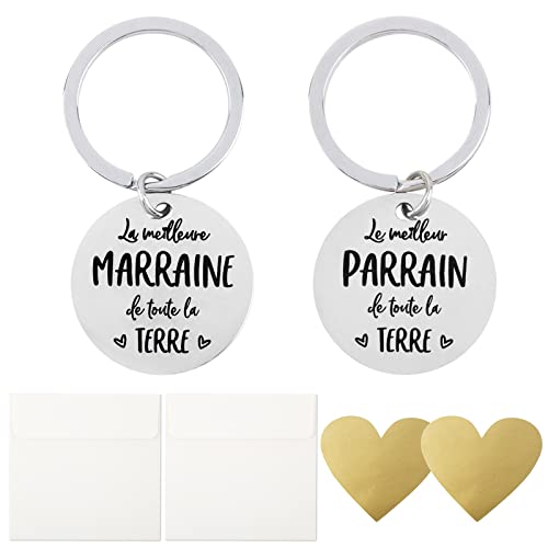 COLOFALLA 2 Porte-clés Parrain et Marraine et Autocollant à Gratter Cartes Cœur Parrain Marraine Demande Annonce Naissance Baptême Communion Cadeau Surprise Noël Fête des Pères Fête des Mères