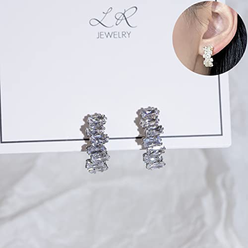 Light Rain All Day Use Pain-Free Earring For Non Pierced Ears - E02 Silver, Invisible Light Weight Rhinestone Crystal Hoop Earring For Without Piercing Women And Girls #TOP2