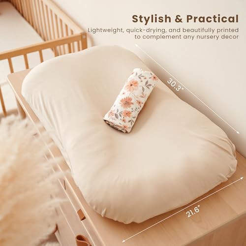 Image of Konssy 2 Pack Baby Lounger Cover, Stretchy Soft Infant Lounger Cover | For Baby Boys and Girls, Cover Set Only. Soft Breathable Fabric, Envelope Closure, Machine Washable, Flourish and Cream
