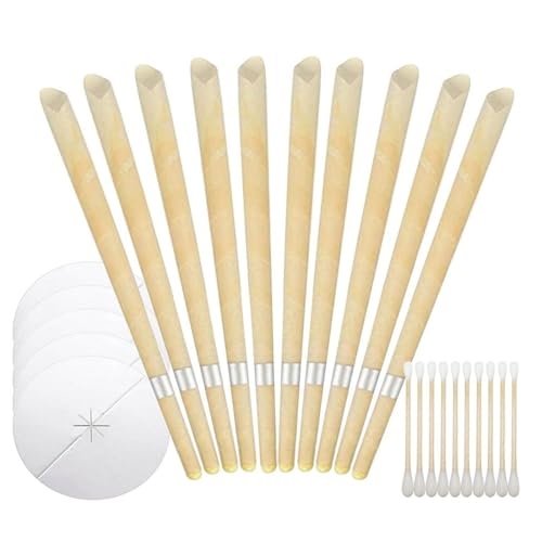 KEQAR 10 Velas para los Oídos, Hechas de Cera de Abeja Natural, Cónicas Huecas Perfumadas, Conos para Limpiar, Incluye 5 Discos Protectores, para Relajación y Aliviar el Estrés, Cuidado de los Oídos