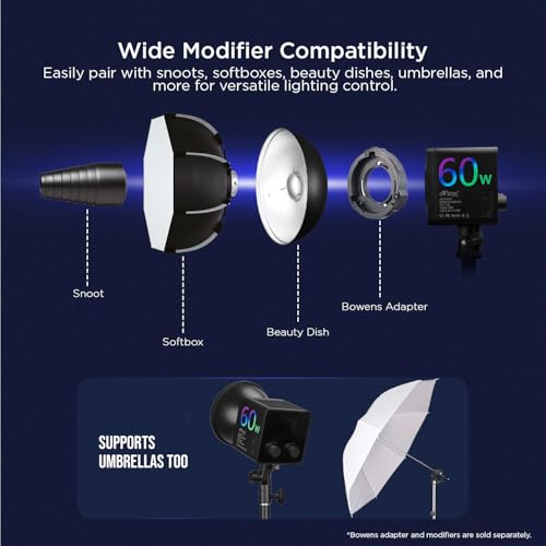 Image of HIFFIN 60W Portable RGB Video Light for Photography & Videography with 2500K-6500K Adjustable CCT, 6700mAh Rechargeable Battery, CRI 95+, 24 Light Effects, Light for Studio, YouTube & Content Creation