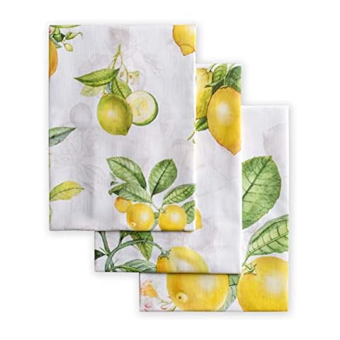 Maison d' Hermine Limoncello 100% Cotton Set of 3 Multi-Purpose Kitchen Towel Soft Absorbent Dish Towels Tea Towels Bar Towels Spring/Summer (50cm x 70cm) Cover