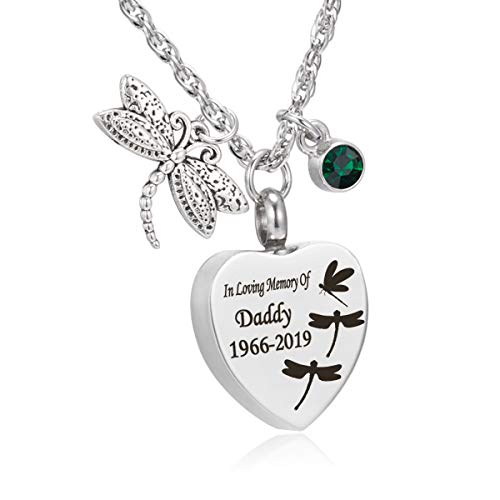 Dragonfly Urn Necklace for Ashes Personalized Gemstone Memory Pendant Cremation Jewelry