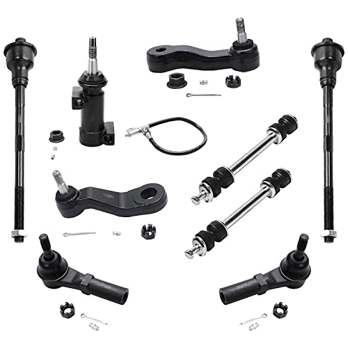 Image of Detroit Axle - Front End Kit for 2001-2004 Chevy Silverado GMC Sierra 2500 2001-2006 Silverado Sierra 2500 HD 3500, Upper Control Arms Ball Joints Tie Rods Sway Bars Idler Pitman Arm Wheel Lug Nuts