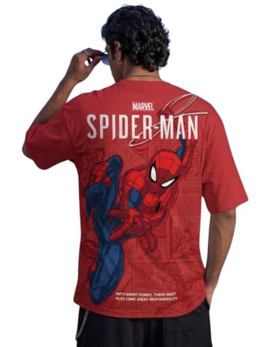 Image of Veirdo Men Spider-Man Printed Oversized T-Shirt