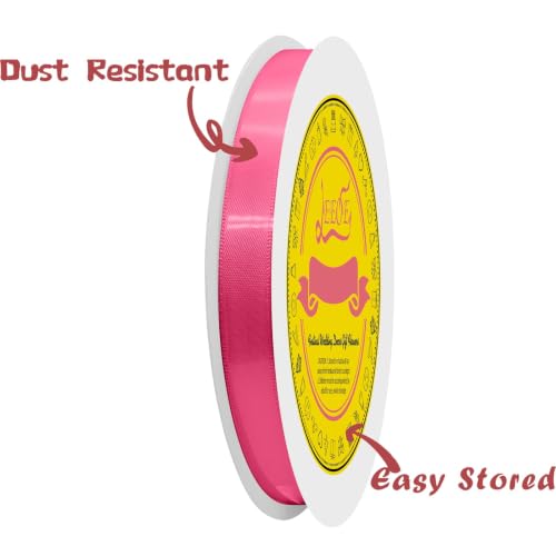 Image of Double Face Hot Pink Satin Ribbon 1 /2 inch X 50 Yards Polyester Hot Pink Ribbon for Gift Wrapping Very Suitable for Weddings Party Hair Bow Invitation Decorations and More