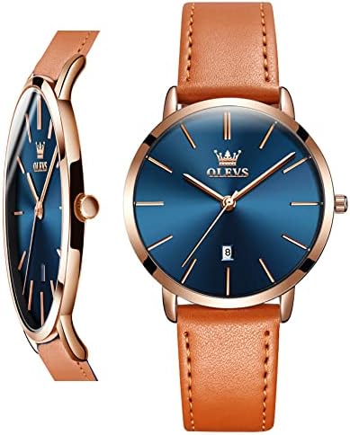 OLEVS Women Wrist Watches Ultra Thin 6.5mm Minimalist Dress Fashion Leather Strap Quartz Waterproof Date Day Slim Watches for Ladies