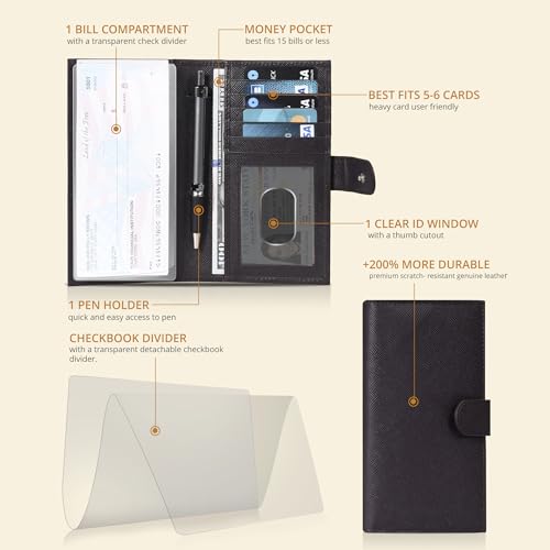 Oak Leathers Leather Checkbook Cover for Men & Women -RFID Slim Wallet Pen Holder Credit Card Gift Duplicate Checks Minimalist Design3