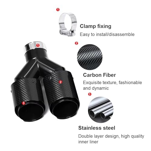 Cola de escape universal en forma de Y con doble salida para coche (ID 60mm / OD 101mm) 5