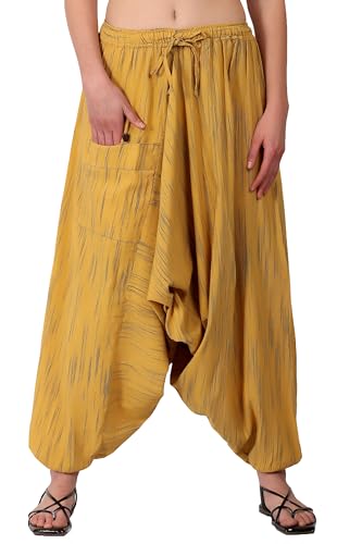 Whitewhale Aladdin Pantalon sarouel ample en coton à rayures pour homme et femme Style bohème hippie, jaune, Taille unique