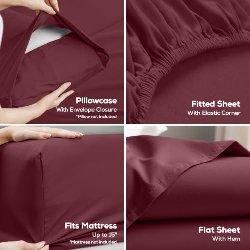 Image of Utopia Bedding Twin XL Sheet Set - 3 Piece Bed Sheets for Twin XL Size Bed, Soft and Breathable Microfiber, Includes 1 Fitted Sheet, 1 Flat Sheet and 1 Pillowcase - Oeko Tex (Burgundy)