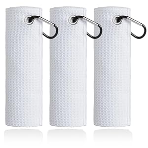 Mile High Life Microfiber Golf Towel 3 Pack, 16″ X 16″, Waffle Pattern Design with Carabiner Clip, Super Absorbent, Small Golf Ball Towels, Golf Bag Accessories for Men and Women, Golf Gift（White）