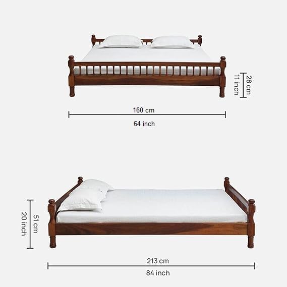 Image of Solid Sheesham Wood Dreamy Nights Bed for Bedroom and Home Furniture | Without Storage | Double Bed | Honey Oak Finish (Queen) (160x213x51 cm)