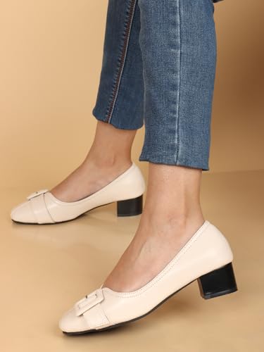 Image of ELLE Women's Square Toe Block Heels Slip-On Pumps with Buckle Detail