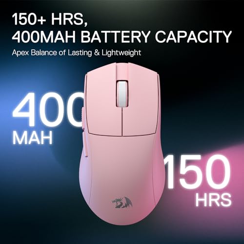 Image of Redragon M916 PRO 3-Mode Wireless Gaming Mouse, 55G Ultra-Light 26K DPI Mouse w /Ergonomic Natural Grip Build, Full Programmable Buttons, Software Supports DIY Keybinds & DPI (1K Hz, Pink)