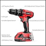 20V Cordless Drill, Electric Power Drill Set with Battery Charger, 3/8” Keyless Chuck, 2 Variable Speed, 18+3 Torque, 72pcs Driver Bits and Belt Hook, Red - Image 4