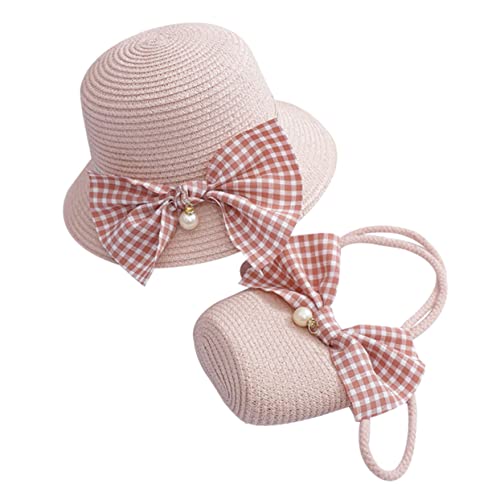 Chapeau de paille de plage rose pour enfants - Bob solaire respirant anti-UV