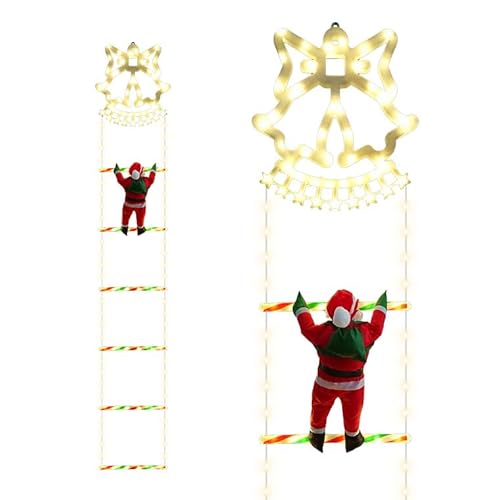 バラエティ本舗 ソーラー イルミネーション はしごサンタ クリスマス飾り ベルモチーフ 2WAY充電 全2色 リモコン 屋外用 防水 かわいい led ロープライト サンタクロース 梯子 電飾 オーナメント 調光 消灯タイマー 自動点灯 USB充電 ベラン