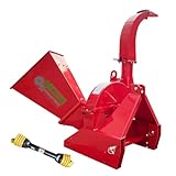 4'' Inch PTO Powered 3 Point Wood Chipper Shredder Attachment for Tractor Alloy Steel Blades Cut Tree Mulcher 360 Outlet Rotation