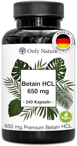 Betain HCL 650 mg - 240 Kapseln - Hochdosiert - in Deutschland produziert & Laborgeprüft - Vegan - Betaine HCL